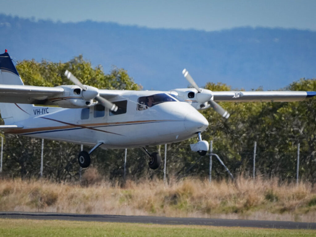 Partenavia Twin Aircraft Landing at Redcliffe.